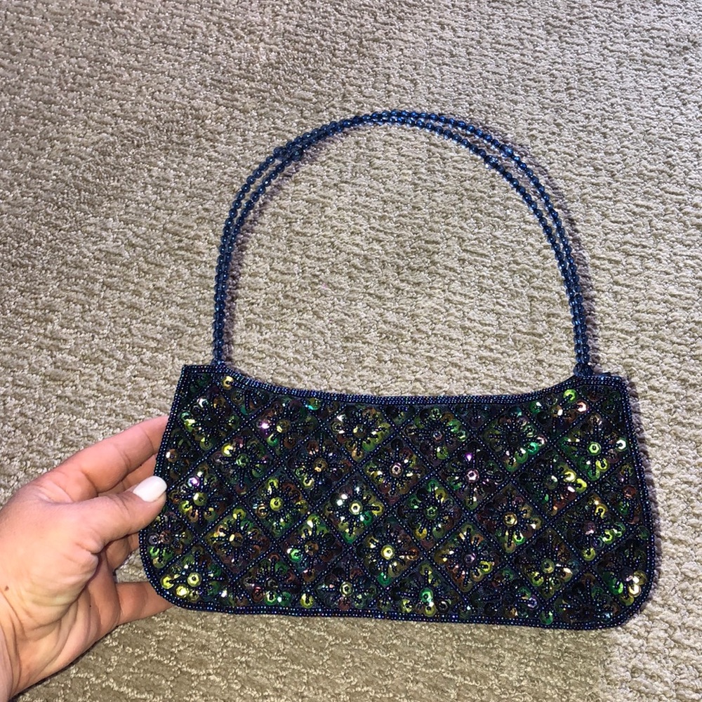 Navy beaded evening bag last